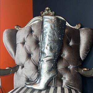 💎 AZALEA WANG LUXE SILVER CRYSTAL SHEER MESH STILETTO BOOTS 💎